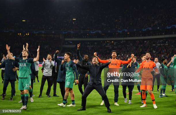 Mauricio Pochettino, Manager of Tottenham Hotspur celebrates victory after the UEFA Champions League Semi Final second leg match between Ajax and...