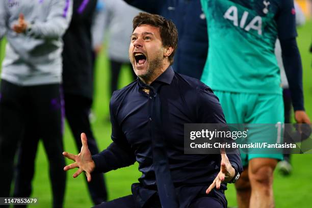 Tottenham Hotspur manager Mauricio Pochettino celebrates at full-time following the UEFA Champions League Semi Final second leg match between Ajax...