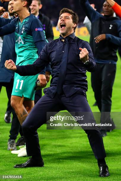 Tottenham Hotspur manager Mauricio Pochettino celebrates at full-time following the UEFA Champions League Semi Final second leg match between Ajax...