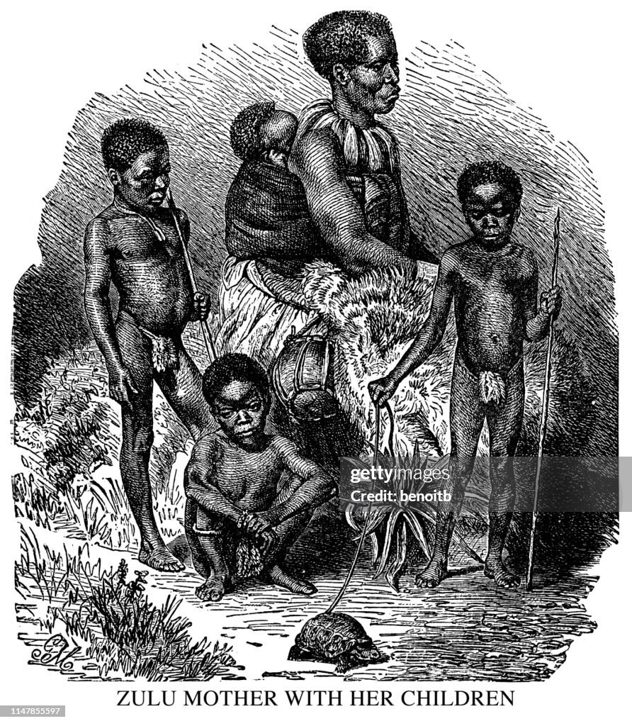Mère zoulou avec ses enfants