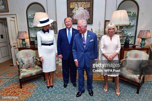 President Donald Trump and his wife Melania Trump take tea with Prince Charles, Prince of Wales and Camilla, Duchess of Cornwall at Clarence House on...
