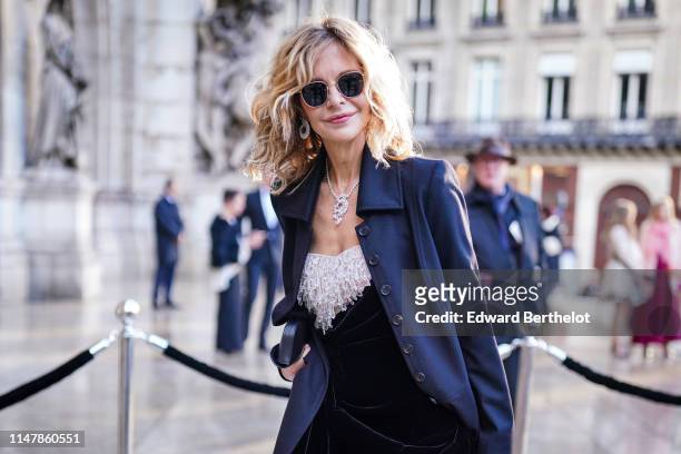 Actress Meg Ryan attends the 350th Anniversary Gala : Outside Arrivals At Opera Garnier on May 08, 2019 in Paris, France.