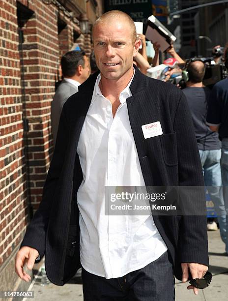 Beach volleyball player Casey Jennings visits the "Late Show with David Letterman" at the Ed Sullivan Theater August 27, 2008 in New York City.