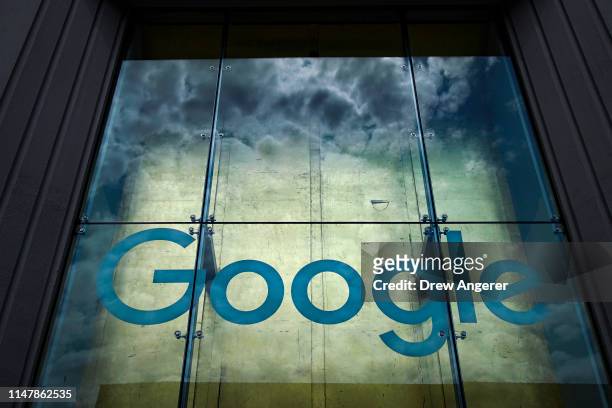 The Google logo adorns the outside of their NYC office Google Building 8510 at 85 10th Ave on June 3, 2019 in New York City. Shares of Google parent...