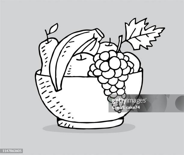 hand drawn fruit basket - wicker stock illustrations