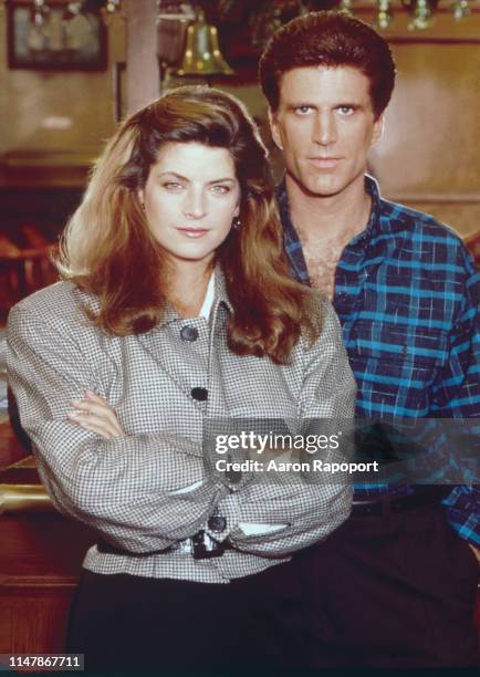 Cheers stars Kirstie Alley and Ted Danson pose for a portrait in October 1983 in Los Angeles, California.