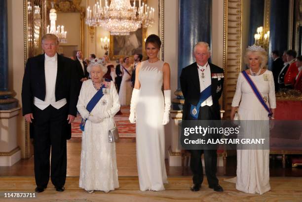 Britain's Queen Elizabeth II , US President Donald Trump , US First Lady Melania Trump , Britain's Prince Charles, Prince of Wales and Britain's...