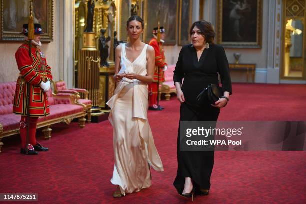 Rose Hanbury arrives through the East Gallery for a State Banquet at Buckingham Palace on June 3, 2019 in London, England. President Trump's...