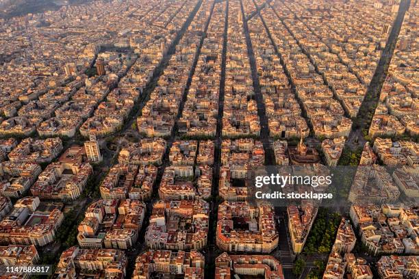 barcelona aerial view from the high - barcelona aerial stock pictures, royalty-free photos & images