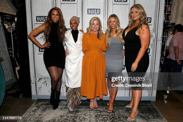 Tyra Banks, Halima Aden, MJ Day, Camille Kostek and Hunter McGrady attend the Build Series to discuss '2019 Sports Illustrated Swimsuit Issue' at...