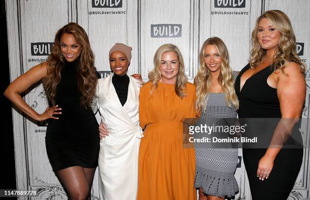 Tyra Banks, Halima Aden, MJ Day, Camille Kostek and Hunter McGrady attend the Build Series to discuss '2019 Sports Illustrated Swimsuit Issue' at...