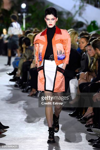 Model walks the runway during Louis Vuitton Cruise 2020 on May 8, 2019 in New York, USA.
