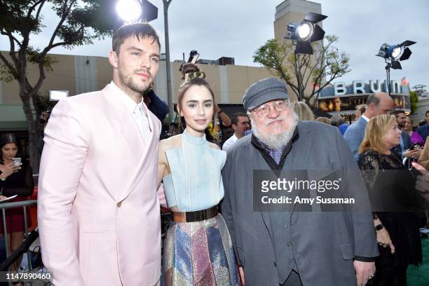 Nicholas Hoult, Lily Collins and George R. R. Martin attend the LA Special Screening of Fox Searchlight Pictures' "Tolkien" at Regency Village...