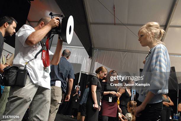 Model backstage at Cynthia Steffe during Olympus Fashion Week Spring 2007 - Cynthia Steffe - Front Row and Backstage at The Promenade, Bryant Park in...