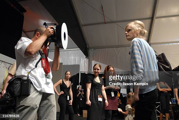 Model backstage at Cynthia Steffe during Olympus Fashion Week Spring 2007 - Cynthia Steffe - Front Row and Backstage at The Promenade, Bryant Park in...