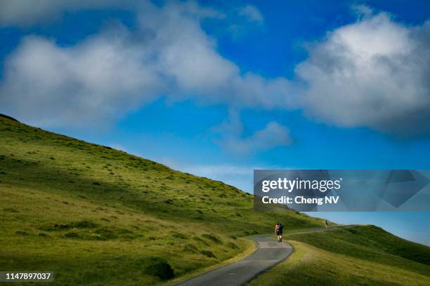 pilgrims walking in the pyrenees mountains - camino de santiago. - pilgrim stock pictures, royalty-free photos & images