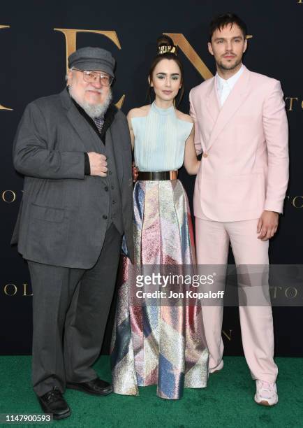 George R.R. Martin, Lily Collins and Nicholas Hoult attend the LA Special Screening Of Fox Searchlight Pictures' "Tolkien" at Regency Village Theatre...