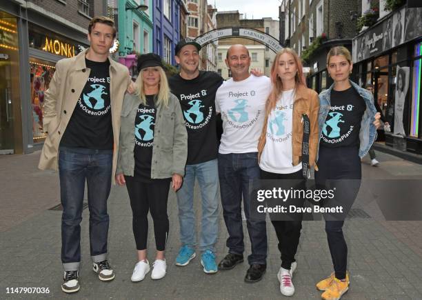 Will Poulter, Jo Wood, Tyrone Wood, Simon Quayle, Mary Charteris and Pixie Geldof attend the unveiling of ocean conservation group Project 0's 'One...