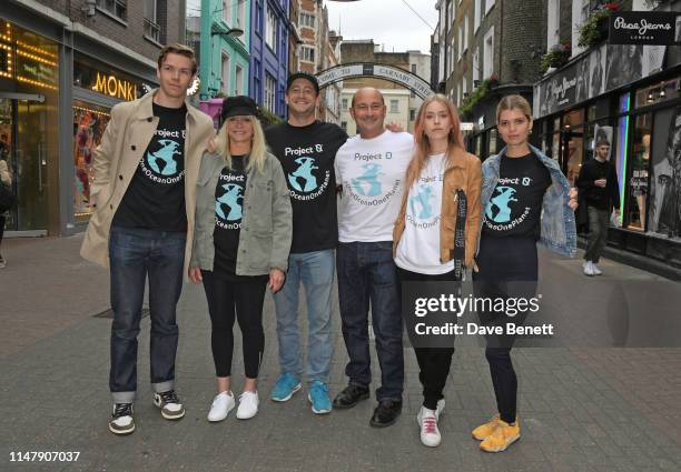 Will Poulter, Jo Wood, Tyrone Wood, Simon Quayle, Mary Charteris and Pixie Geldof attend the unveiling of ocean conservation group Project 0's 'One...