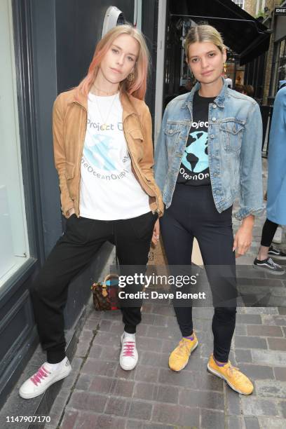 Mary Charteris and Pixie Geldof attend the unveiling of ocean conservation group Project 0's 'One Ocean One Planet' globe installation on Carnaby...