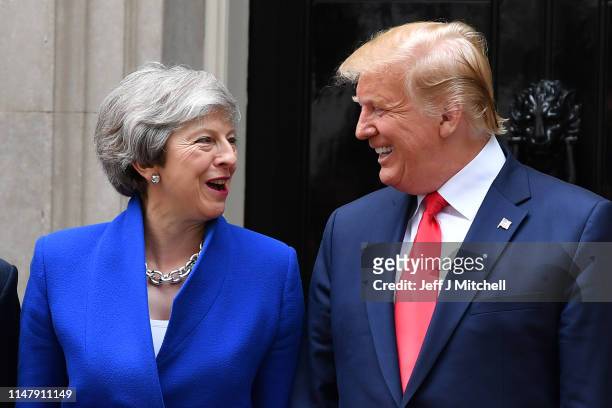 Prime Minister Theresa May welcomes US President Donald Trump to 10 Downing Street, during the second day of his State Visit on June 4, 2019 in...