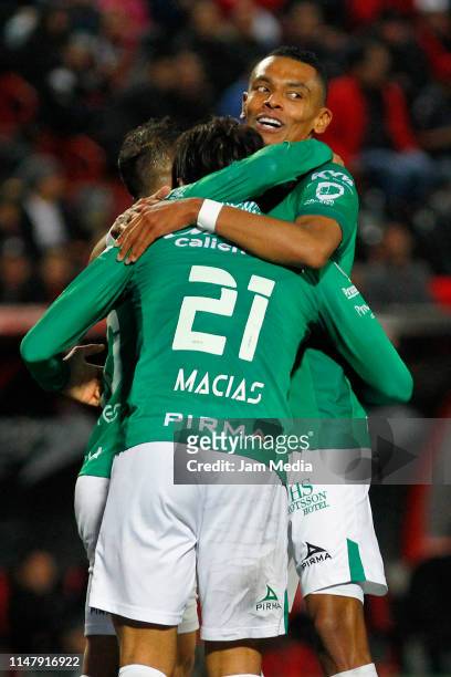 Jose Juan Macias of Leon celebrates after scoring the first goal of his team during the quarterfinals first leg match between Tjuana and Leon as part...