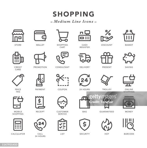 ilustrações, clipart, desenhos animados e ícones de compra-ícones médios da linha - receipt