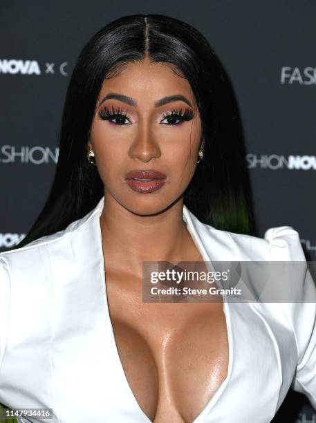 Cardi B arrives at the Fashion Nova x Cardi B Collection Launch Party at Hollywood Palladium on May 08, 2019 in Los Angeles, California.