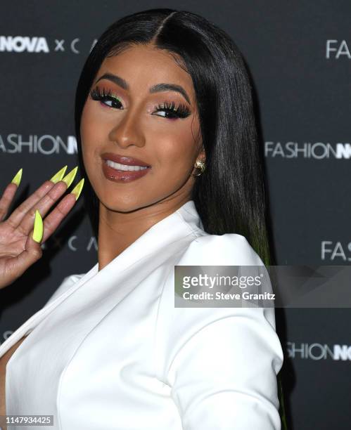 Cardi B arrives at the Fashion Nova x Cardi B Collection Launch Party at Hollywood Palladium on May 08, 2019 in Los Angeles, California.