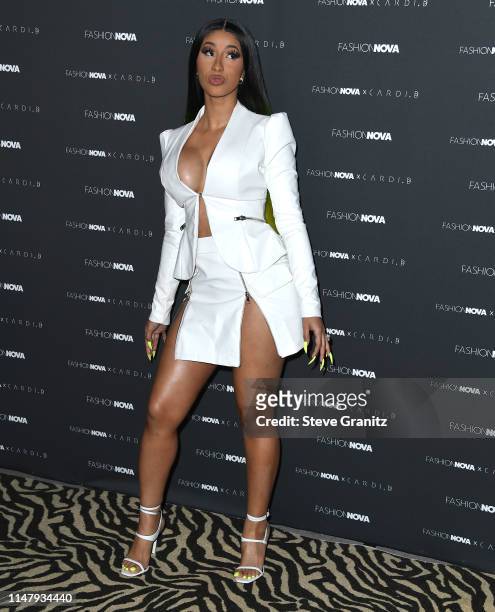 Cardi B arrives at the Fashion Nova x Cardi B Collection Launch Party at Hollywood Palladium on May 08, 2019 in Los Angeles, California.