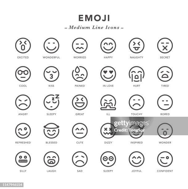 ilustraciones, imágenes clip art, dibujos animados e iconos de stock de emoji-iconos de línea media - travesura