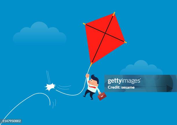 freedom and risk, the businessman’s kite line is broken - breaking and exiting stock illustrations