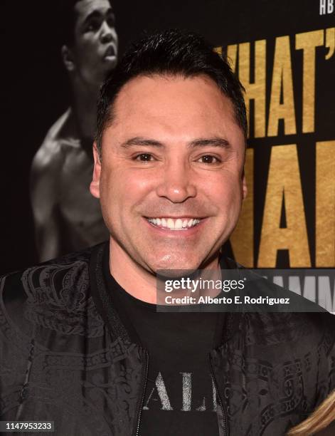 Oscar De La Hoya attends the premiere of HBO's "What's My Name: Muhammad Ali" at Regal Cinemas L.A. LIVE Stadium 14 on May 08, 2019 in Los Angeles,...