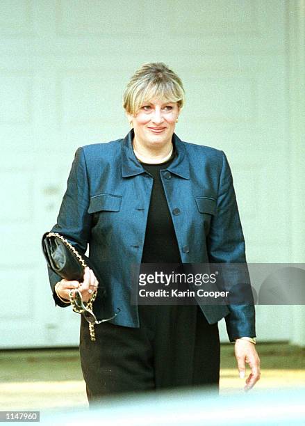 Linda Tripp leaves her Columbia, Maryland home to appear at a federal courthouse before a Washington grand jury for the fifth time July 14th, 1998....