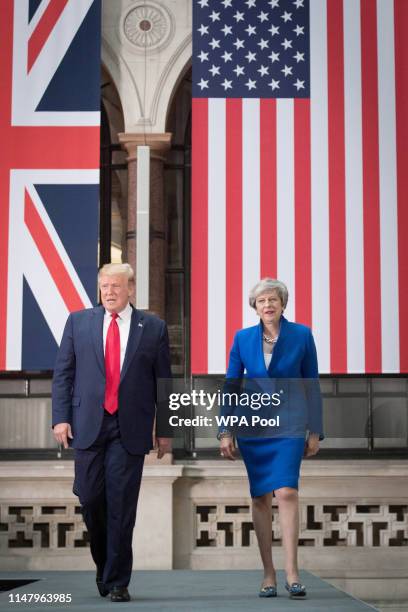 President Donald Trump and Prime Minister Theresa May attend a joint press conference at the Foreign & Commonwealth Office during the second day of...