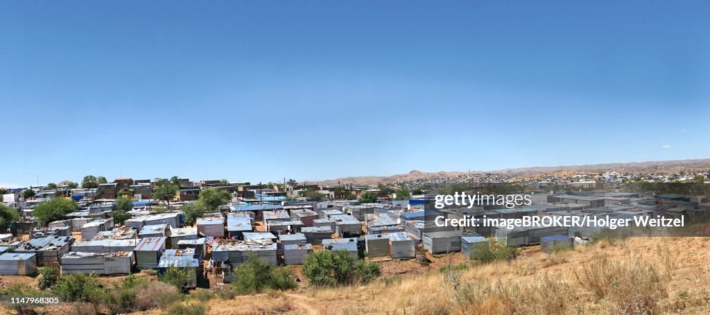 Housing estate with corrugated iron huts, Katutura slum, Windhoek, Namibia