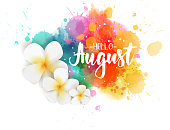 Hello August - floral summer concept background