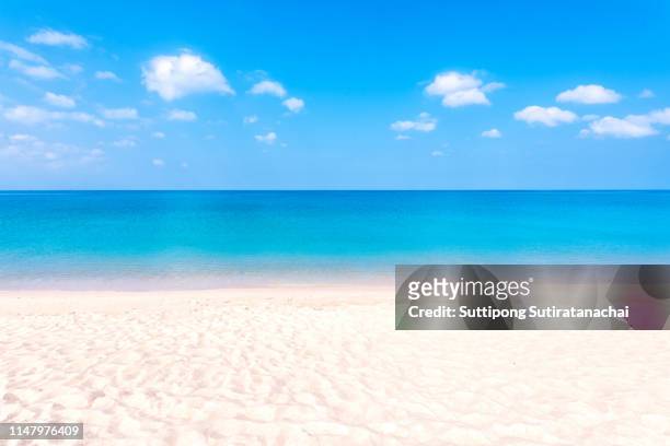 summer beach background. sand and sea and blue sky - 水平線 ストックフォトと画像