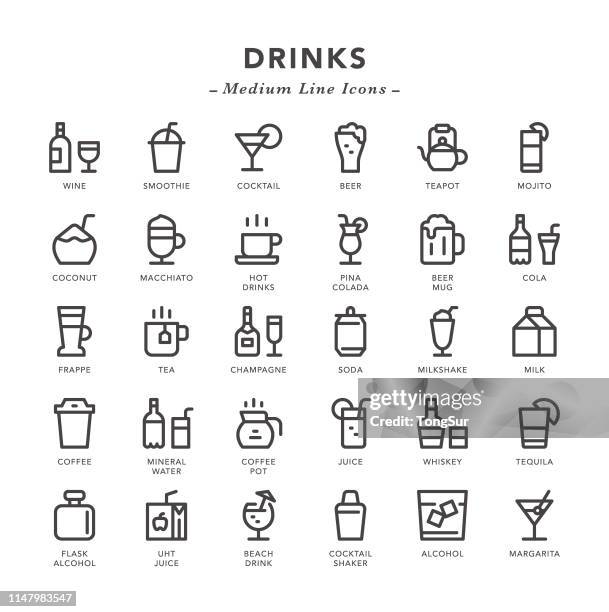 drinks - medium line icons - milk shake stock illustrations