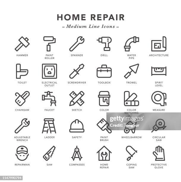 home repair - medium line icons - ladder stock illustrations