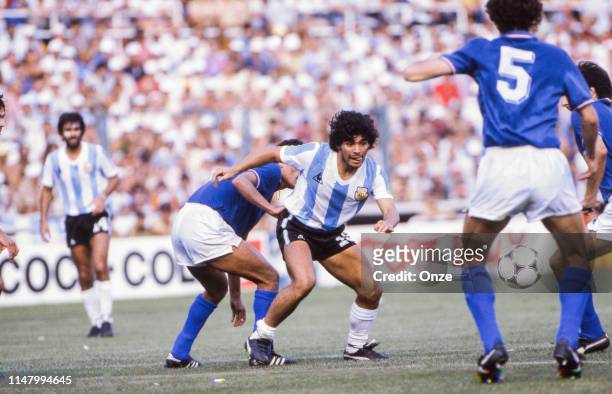 Diego Maradona of Argentina during the World Cup 1982 match between Argentina and Italy, on June 29th in Estadi de Sarria, in Barcelona, Spain. Photo...