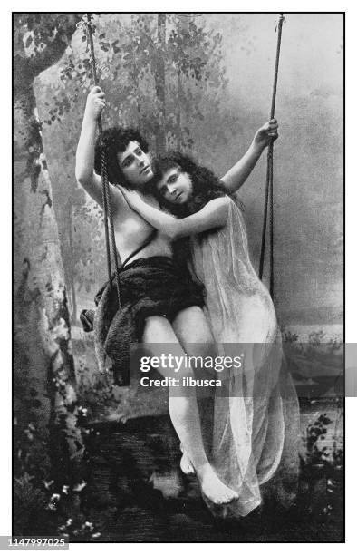 ilustraciones, imágenes clip art, dibujos animados e iconos de stock de foto antigua: springtime - lesbian-couple-embracing