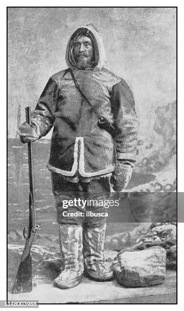 antique photo: captain murray whaling costume - whale hunting stock illustrations