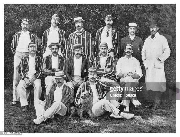 antique photo: hampstead cricket team - 19th century english cricket stock illustrations