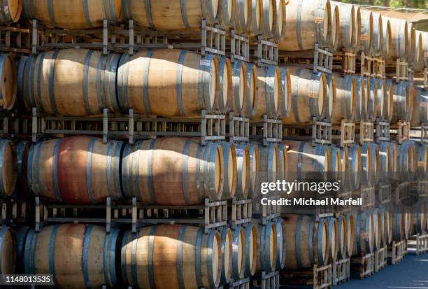 oak wine barrels 1 - multi barrel stock pictures, royalty-free photos & images