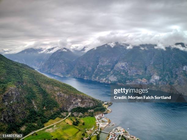 a small town in aurland, norway - riverbank stock pictures, royalty-free photos & images
