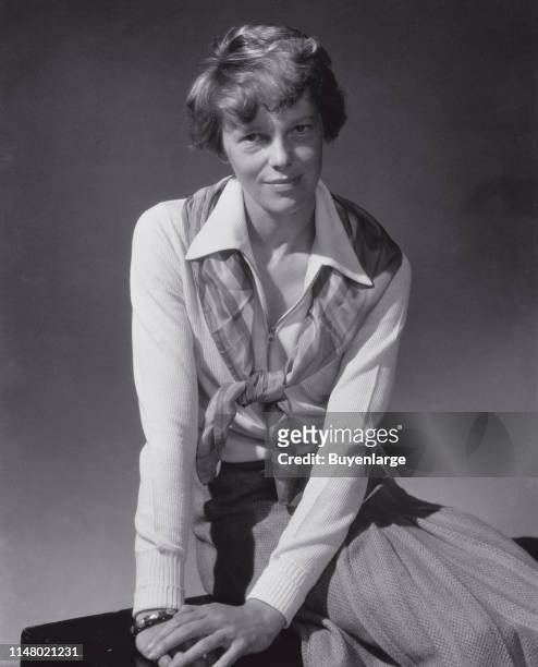Fashion shot for a magazine from 1931 of Amelia Earhart. Amelia Mary Earhart was an American aviation pioneer and author. Earhart was the first...