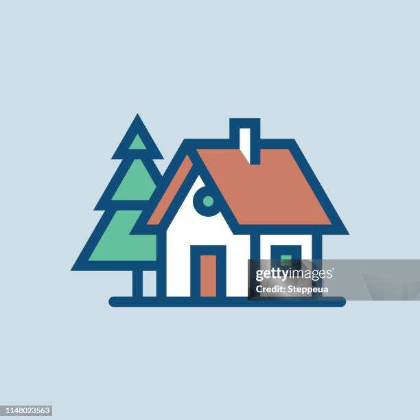 house and conifer - log cabin illustration stock illustrations