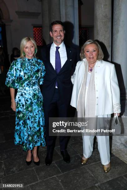 Prince Paul de Grece standing between wife Princess Marie-Chantal de Grece and Maryvonne Pinault attend the 58th International Art Biennale in Venice...