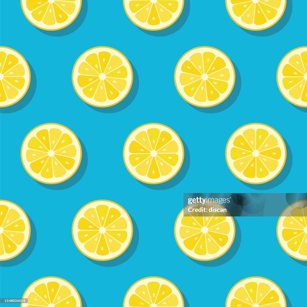 Lemon slices patroon op turquoise kleur achtergrond.